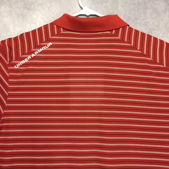 Under Armour Mens Golf Polo Shirt size XL Red Striped Short Sleeve Collared - Picture 14 of 15